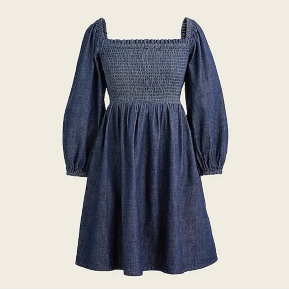Dress, NWT J.Crew Blue Chambray Smocked
Puff Sleeve Dress